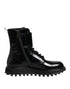 Dolce & Gabbana Black Leather Lace Up Mid Calf Boots Shoes